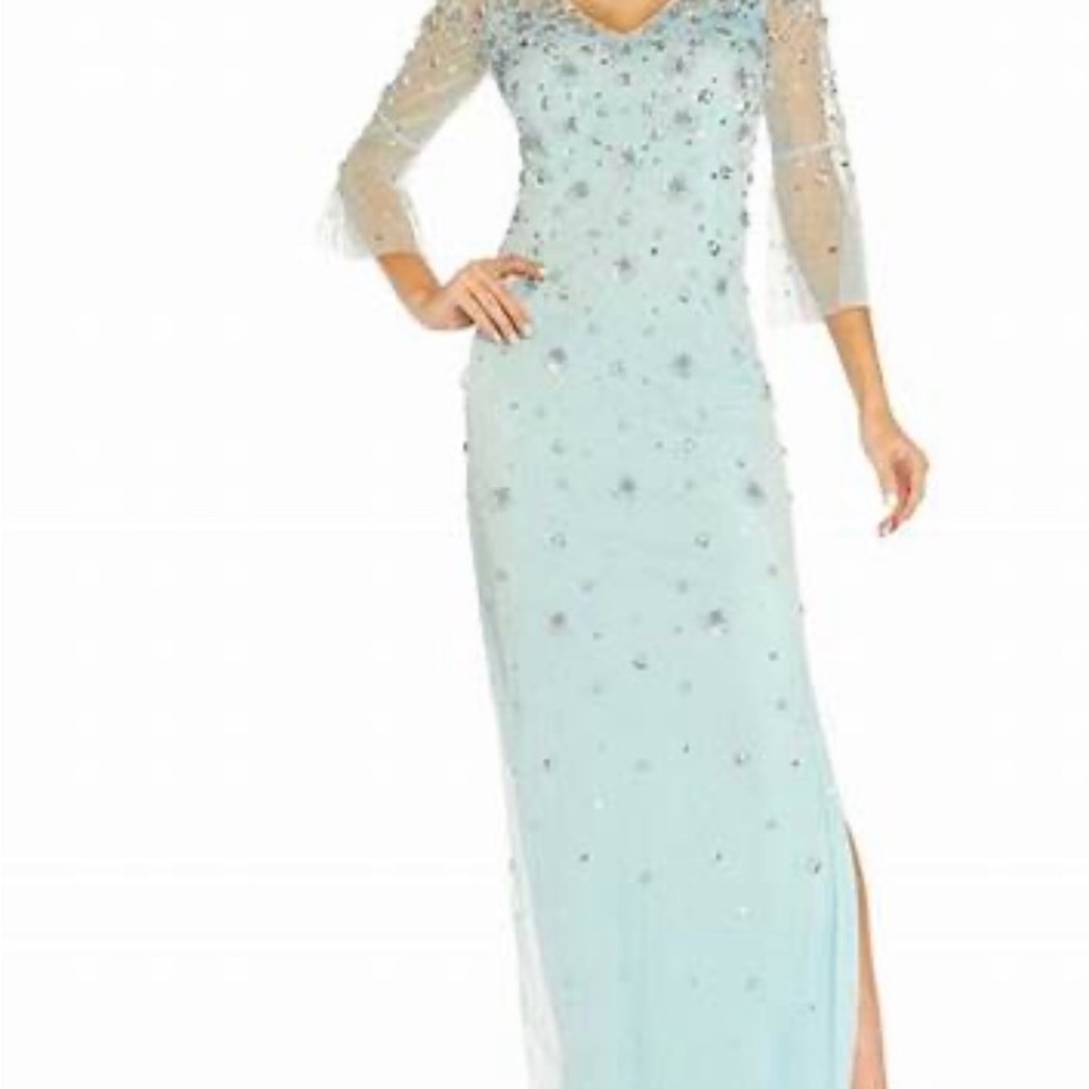 Green Embellished Gown with Bishop Sleeves and Scoop Neck